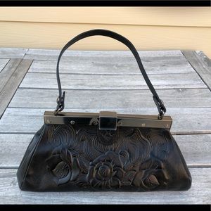 Patricia Nash Ferrara Black Tooled Leather Bag